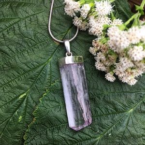 Genuine Kunzite Prism Pendant - Silver